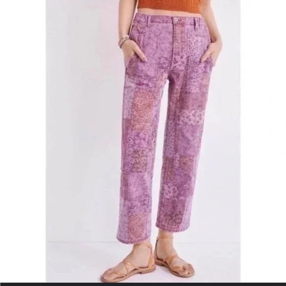 Pilcro The Roamer Floral Patchwork Purple Pants - Picture 1 of 9
